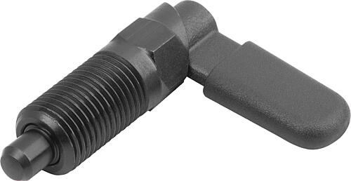 Sperrriegel mit Sechskant, D=4, M10, SW1=10, Form:C, mit Kappe, ohne Mutter, Stahl brüniert, Komp:Thermoplast - K1679.060410