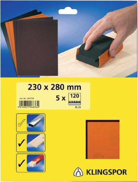 KLINGSPOR PL 31 B S.a.U. Bogen, 230 x 280 mm Korn 120 - direkt bei HUG Technik ✓ KLINGSPOR PL 31 B S.a.U. Bogen, 230 x 280 mm Korn 120 - direkt bei HUG Technik ✓