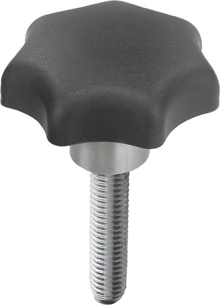 Sterngriff mit vorstehender Buchse M05x20 D1=25, Form: L Thermoplast, schwarz, Komp: Edelstahl - K0153.505X20 - erhältlich bei ✭ HUG Technik ✓