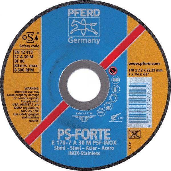 PFERD Schruppscheibe A30MPSF-INOX 230x8 mm gekröpft - bei HUG Technik ☆ PFERD Schruppscheibe A30MPSF-INOX 230x8 mm gekröpft - bei HUG Technik ☆
