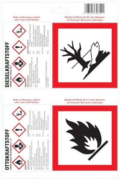Haftetiketten Otto- und Dieselkraftstoff A4-Bogen - bekommst Du bei HUG Technik ♡