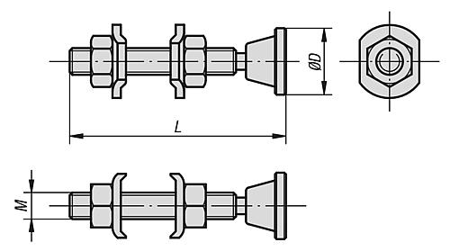 Zeichnung Andruckspindel mit Gelenkfuss Stahl - K0102.05035 - direkt bei HUG Technik ✓