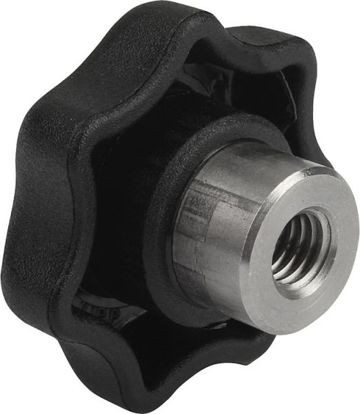 Sterngriff mit vorstehender Buchse M05 D1=25, Form: K Thermoplast, schwarz, Komp: Stahl - K0153.205 - direkt von HUG Technik ✓