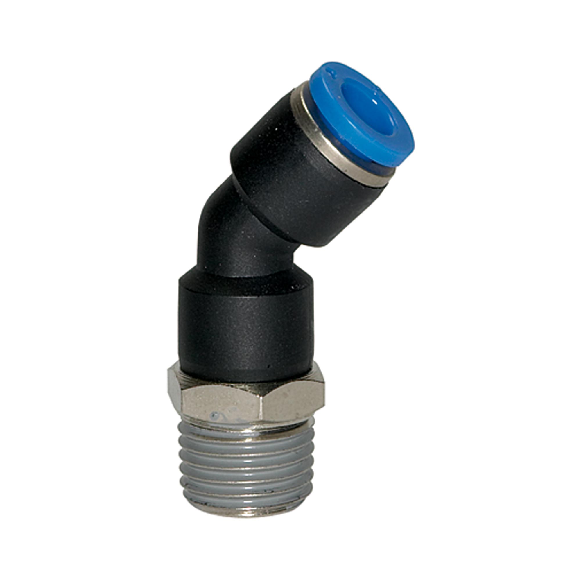 Steckverschraubung 45° »Blaue Serie«, drehbar, R 1/2 außen, Ø10mm - bei HUG Technik ✓