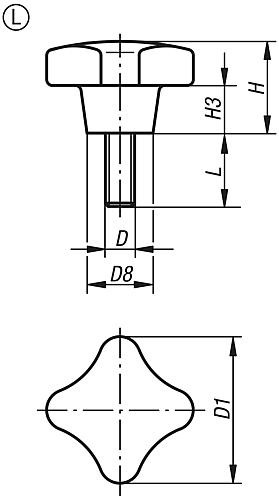 Kreuzgriff M05x15, Form: L Duroplast, Komp: Edelstahl - K1017.52505X15 - erhältlich bei ♡ HUG Technik ✓