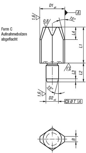 Aufnahmebolzen kurze Ausführung D1=10, Form:C Werkzeugstahl, DIN6321, D2=6 - K0293.410 - kommt direkt von HUG Technik 😊