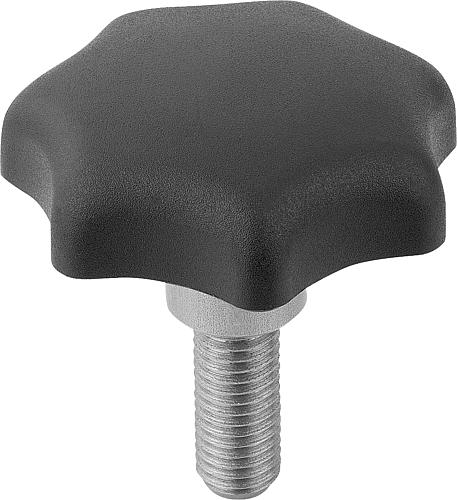 Sterngriff mit vorstehender Buchse M08x15 D1=40, Form: L Thermoplast, schwarz, Komp: Edelstahl - K0153.508X15 - bei HUG Technik ✓