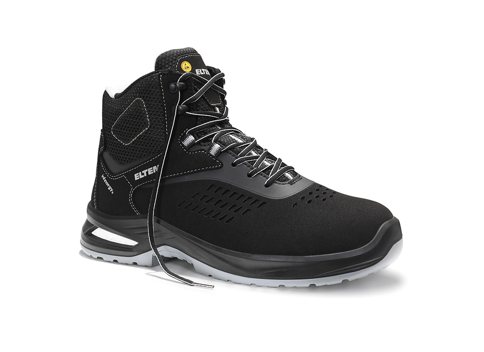 ELTEN RAY XXFIT Sicherheitsschnürstiefel S1 Mid in Schwarz-Grau, Schrägansicht