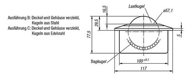 Kugelrolle Gehäuse, Form:B Stahl, Komp:Stahl - K0763.160 - erhältlich bei ✭ HUG Technik ✓