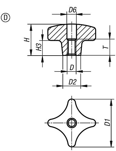Kreuzgriff gleitgeschliffen M06 D1=32, Form: D Grauguss - K0147.406 - bei HUG Technik ♡