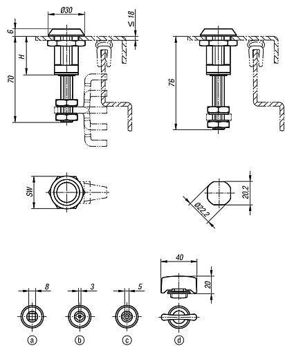 Kompressions-Drehriegel mit verstellbarer Zunge, Zink - K0531 - bei HUG Technik ✭