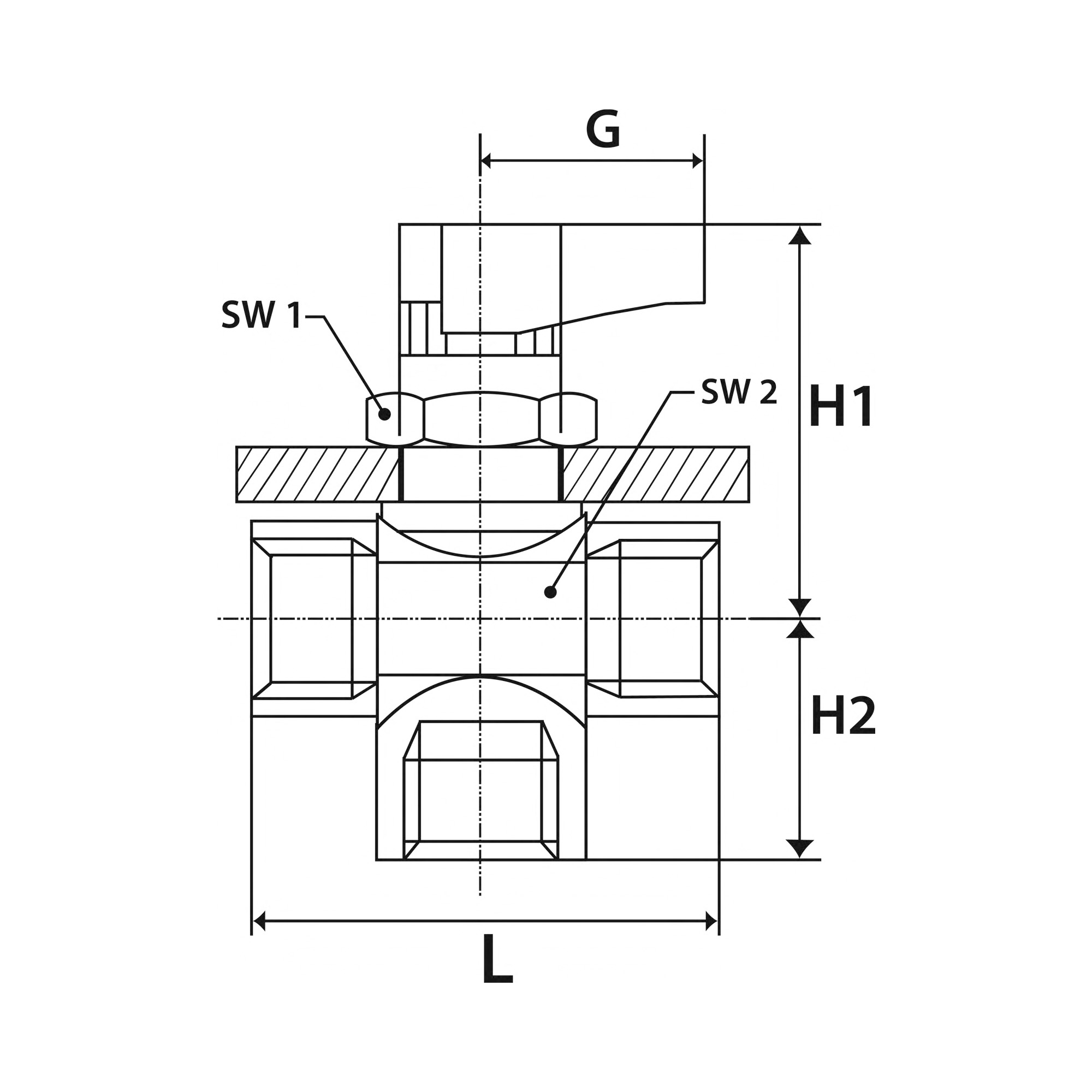 3-Wege-Mini-Kugelhahn, L-Bohrung, Messing verchromt, G 1/8 IG, DN 5 - bei HUG Technik ✭