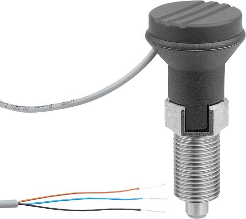 Arretierbolzen m.Zustandssensor,kabelgeb, PNP Schließer, Gr.1, M10X1, D=5, Form:C - K1744.031051