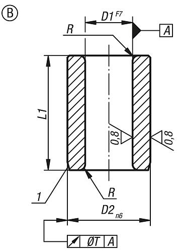 Zeichnung Bohrbuchse zylindrisch DIN179, Form: B Einsatzstahl 1,1X4X6 - K1021.B0110X06 - bei HUG Technik ✓