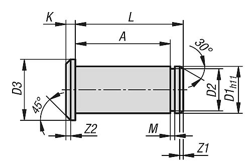 Bolzen mit Einstich für Sicherungsring D1=10, A=20,5 Edelstahl - K1455.110205 - erhältlich bei ✭ HUG Technik ✓