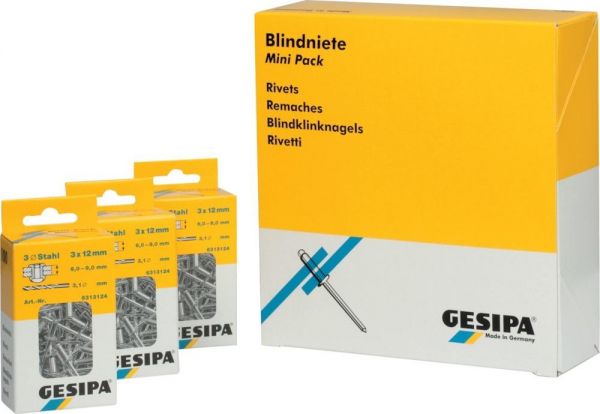 GESIPA® Blindniet-Mini-Pack Alu/Stahl Flachrundkopf 3x 6mm, 100 St. - bekommst Du bei ★ HUG Technik ✓ GESIPA® Blindniet-Mini-Pack Alu/Stahl Flachrundkopf 3x 6mm, 100 St. - bekommst Du bei ★ HUG Technik ✓