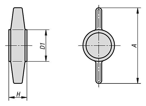 Flügelgriff mit Innensechskant Thermoplast, schwarz, für=M05 - K0681.050 - erhältlich bei ♡ HUG Technik ✓