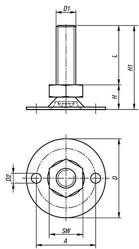 Stellfuß mit Bohrung M08X16 Stahl, D=30 - K0678.13008X016 - direkt bei HUG Technik ✓