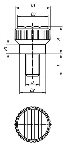 Rändelknopf Außengewinde Gr.0 M03x10 Thermoplast, Komp: Edelstahl - K0110.0003X10 - gibt’s bei HUG Technik ✓