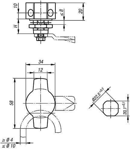 Drehriegel mit Knebel abschließbar, H=18, Edelstahl 1.4401 - K1358.18 - erhältlich bei ♡ HUG Technik ✓
