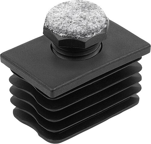 Justierstopfen mit Filzgleitfläche, Form:C rechteckig, A=60, B=40, L1=29, Polyamid schwarz, für rechteckige Rohre - K2035.6040152029