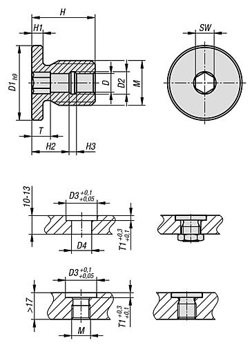Aufnahmebuchse für Kugelsperrbolzen, M12, D=5, Edelstahl - K1462.10512 - bei HUG Technik ✭