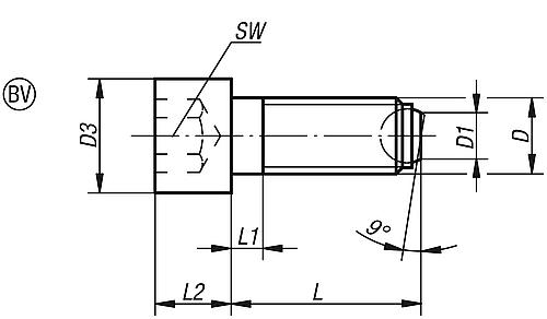Zeichnung Kugeldruckschraube mit Kopf M08, Form:BV Vergütungsstahl, Komp:Wälzlagerstahl L2=20 - K0380.40820 - bekommst Du bei HUG Technik ♡