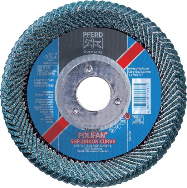 PFERD Fächerschleifscheibe Z 40SGP 115 mm K 40 CURVE L - erhältlich bei ✭ HUG Technik ✓