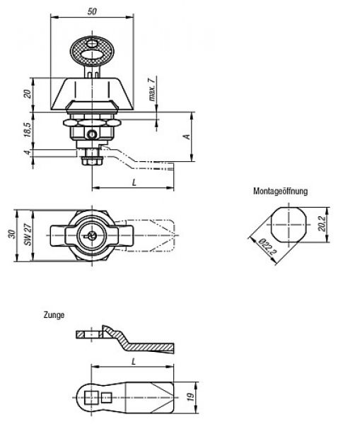 Drehriegel mit Knebelbetätigung Zink, abschließbar - K0525 - kommt direkt von HUG Technik 😊