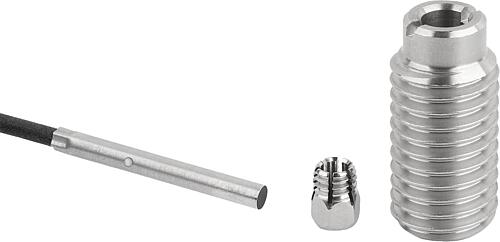 Aufnahmebuchse mit Zustandssensor, M12, D=5, Form:A Gewinde durchgehend, Edelstahl 1.4305 blank, PNP Schließer - K1841.11051201