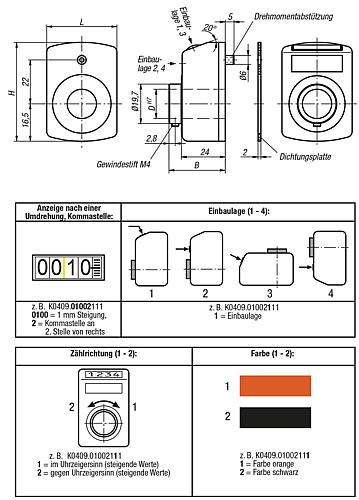 Zeichnung Positionsanzeiger digital Polyamid, orange, Komp: Stahl, P=1,25 - K0409.01251111 - erhältlich bei ✭ HUG Technik ✓