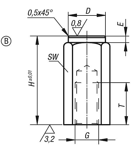 Vorrichtungsfuß M06 H=20, Form:B Vergütungsstahl, SW=10 - K0301.206X20 - kommt direkt von HUG Technik 😊