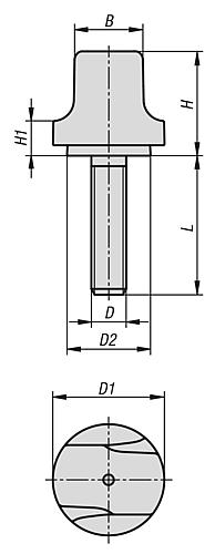Griffschraube Gr.1 M05x10 D1=16 H=15, Form: L Thermoplast, schwarz RAL7021, Komp: Edelstahl, Komp: blank - K1126.1005x10 - bei HUG Technik ✭
