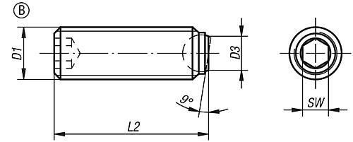 Zeichnung Kugeldruckschraube ohne Kopf M08X1, Form:B, Komp:Stahl L2=10,3 - K0382.20810 - erhältlich bei ✭ HUG Technik ✓