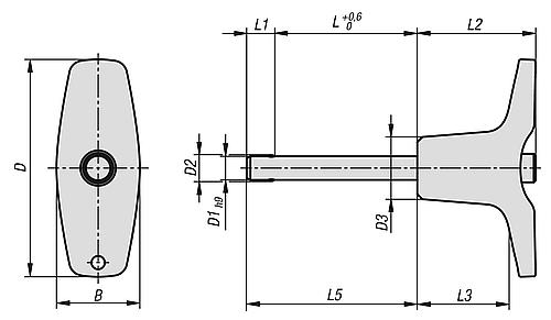 Kugelsperrbolzen mit T-Griff, D1=10, L=20, L1=8,9, L5=28,9, Edelstahl, Komp: Zink - K0793.206310020 - bei HUG Technik ♡