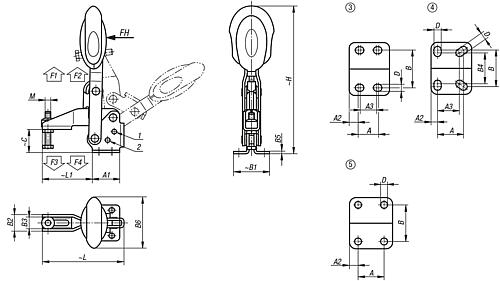 Zeichnung Schnellspanner mit Sicherheitsverriegelung, Fuß waagrecht, Stahl, Komp: Polyamid Komp: rot RAL3020, M=M06x35 - K0662.006103 - kommt direkt von HUG Technik 😊