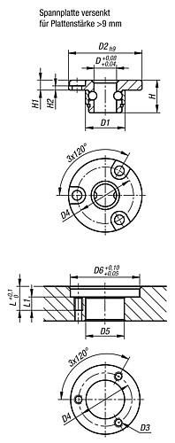 Spannplatte für Drehspannriegel, Form: B Versenkt, D=8, Stahl vernickelt - K1560.801 - gibt’s bei ☆ HUG Technik ✓