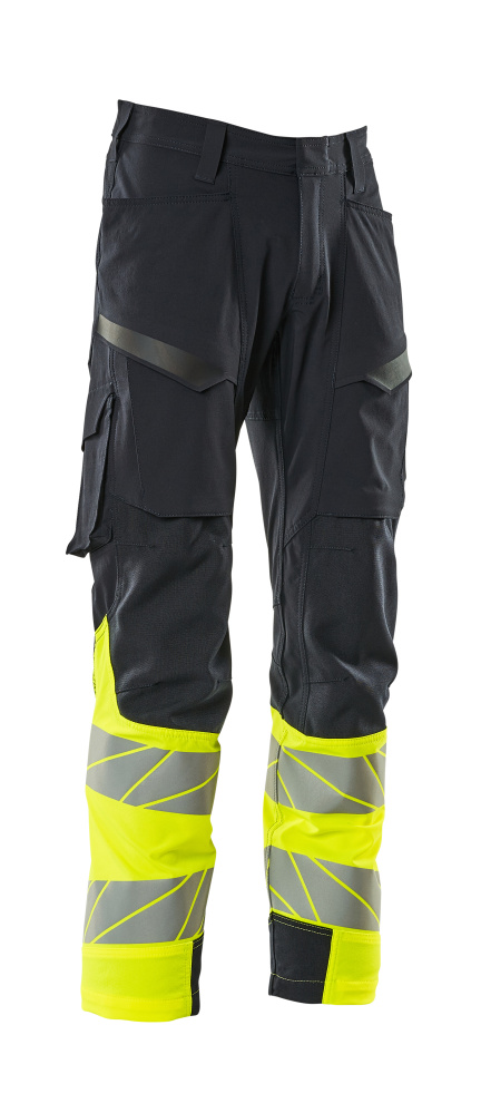 MASCOT® ACCELERATE SAFE Hose mit Schenkeltaschen  Gr. 76/C46, schwarzblau/hi-vis gelb - gibt’s bei HUG Technik ✓