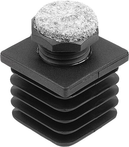 Justierstopfen mit Filzgleitfläche, Form:B quadratisch, A=30, L1=29, Polyamid schwarz, für quadratische Rohre - K2035.3030101529