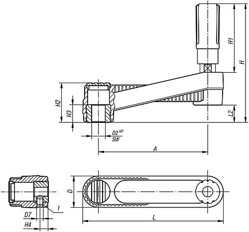 Handkurbel mit Nut Gr.1 A=80 L=85,5 Thermoplast, drehbar, Komp:Thermoplast, D=10 - K0659.311003 - bekommst Du bei HUG Technik ♡
