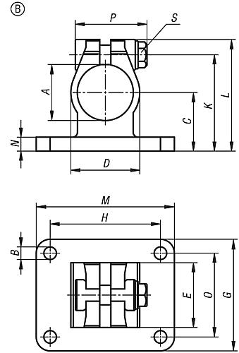 Rohrverbinder mit Flansch M=78 G=55 L=59,2, Form:B Edelstahl, für Rundrohre, A=30,1 - K0479.130 - bei HUG Technik ✓