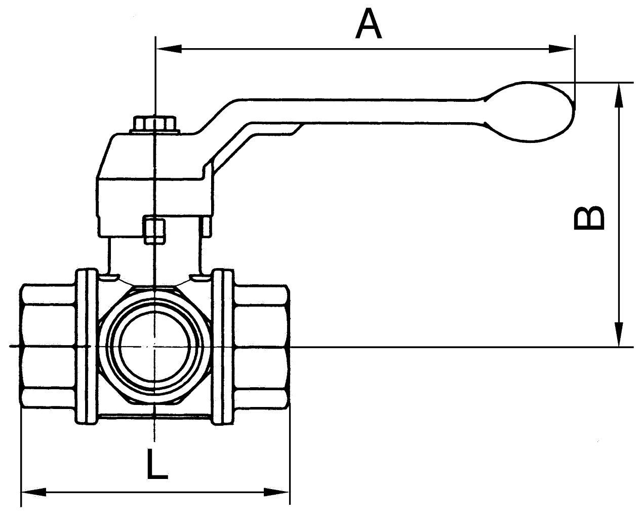 3-Wege-Kugelhahn, L-Bohrung, Messing vernickelt, Rp 1 1/2, DN 40 - bei HUG Technik ✭