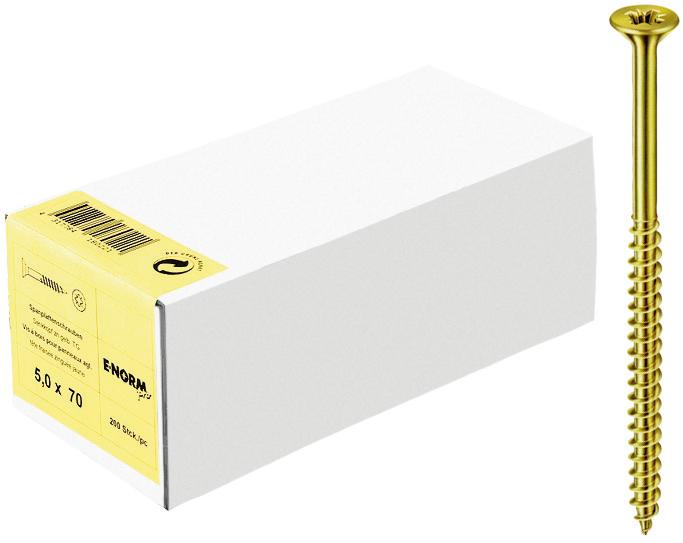 E-NORMpro Spanplattenschraube, Senkkopf, TG PZD 3,0x 25/18 verzinkt, gelb passiviert, Packung mit 1000 Stück - gibt’s bei ☆ HUG Technik ✓
