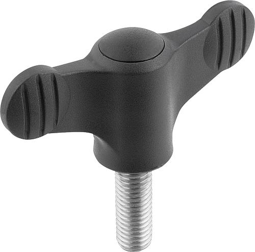 Flügelgriff M05x15, A=50 Thermoplast, schwarz RAL7021, Komp: Edelstahl, Komp: schwarz RAL7021 - K0274.0105X15 - bei HUG Technik ✭