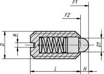 Federndes Druckstück Standard Federkraft M04 L=9 Stahl, Komp: Bolzen aus Stahl - K0313.04 - gibt’s bei ☆ HUG Technik ✓