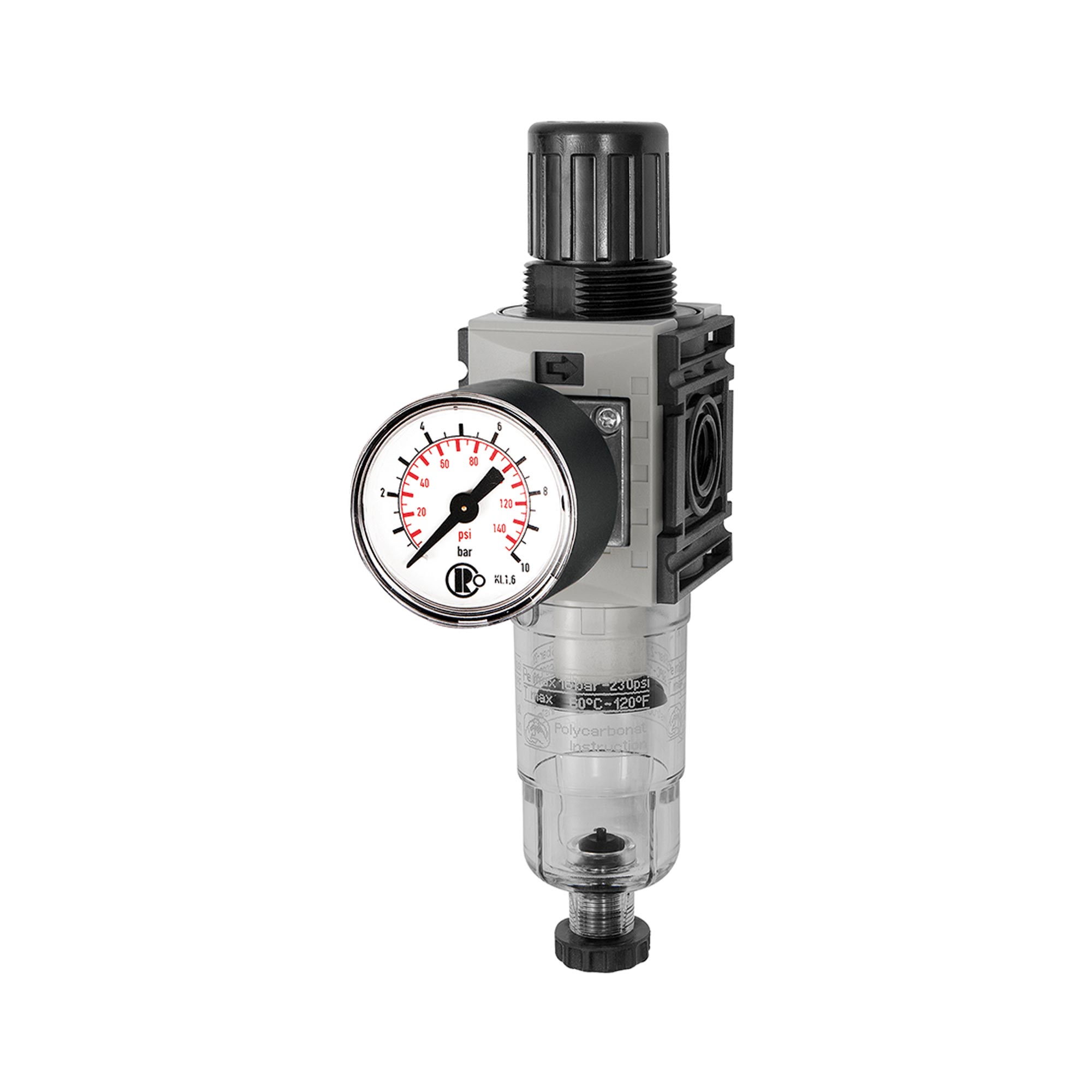 Filterregler »FUTURA-mini«, PC-Behälter, Standardmanometer, HA, G 1/4, 0,5-8 - bei HUG Technik ♡