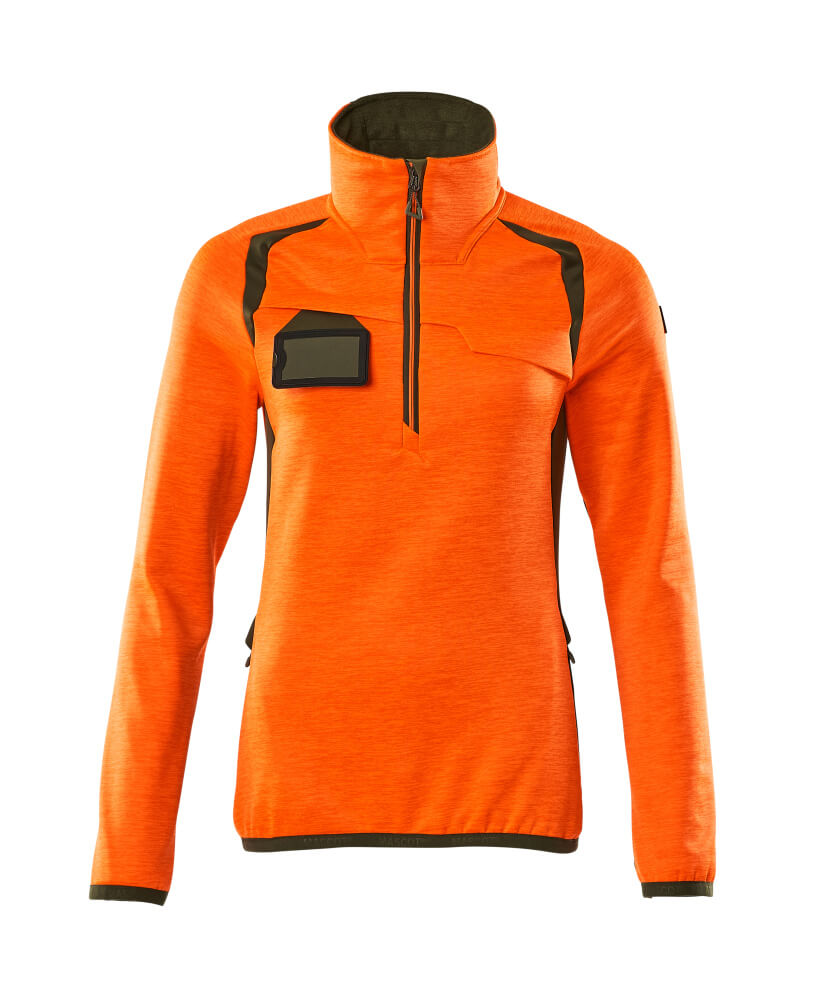 MASCOT® ACCELERATE SAFE Fleecepullover mit kurzem Reißverschluss  Gr. 2XL, hi-vis orange/moosgrün - jetzt NEU bei HUG Technik  😊