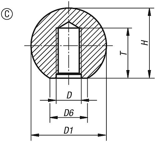 Kugelknopf glatte Ausführung M06 D1=16, Form: C Duroplast - K0159.11606 - erhältlich bei ✭ HUG Technik ✓