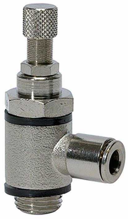 Drosselventil beidseitig, G 1/4, Schlauch 6, Steckverbindung, Messing vernickelt - direkt bei HUG Technik ✓