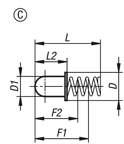 Federhülse abgerundet, Form:C mit Bund L=13, D=4,1, D1=3 Edelstahl, Komp: Edelstahl - K1277.323013 - bei HUG Technik ✭